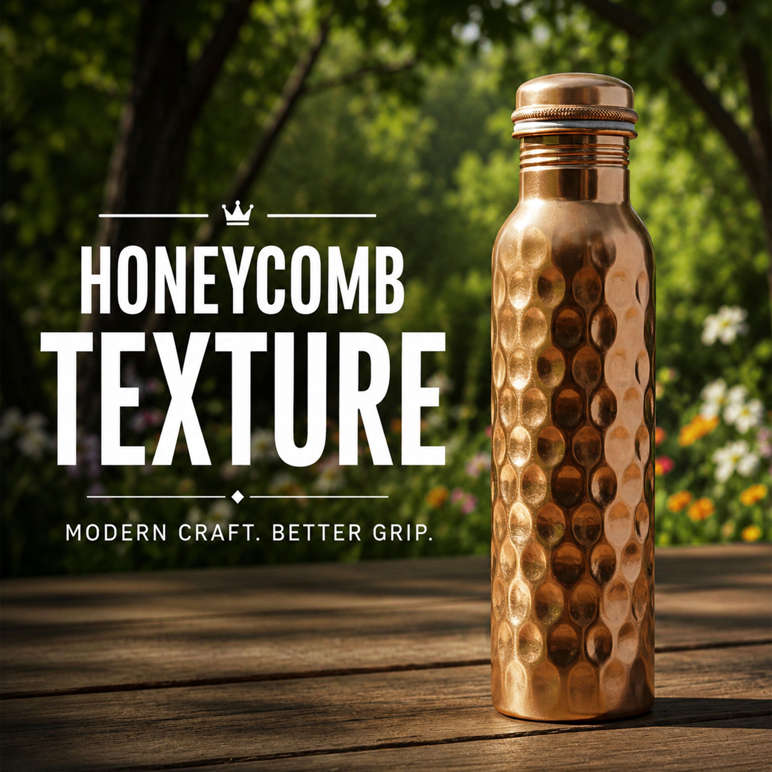 Special Edition Diamond-Cut Honeycomb Copper Water Bottle | Textured Anti-Slip Grip