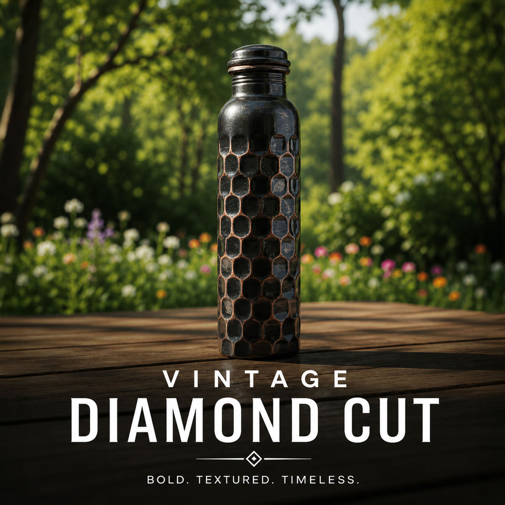 Special Edition Antique Black Diamond-Cut Copper Water Bottle | Vintage Heritage Collection TAMRA EST1956