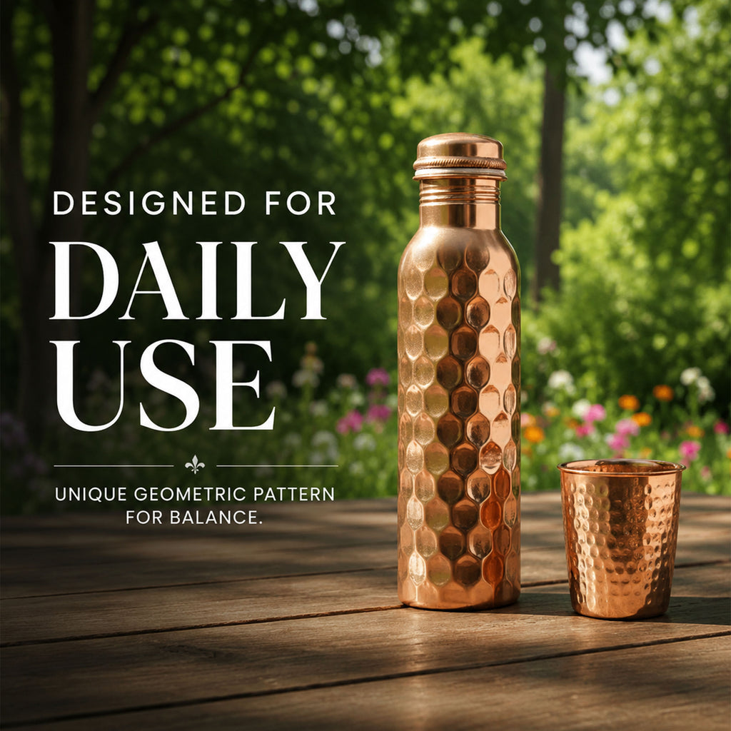 Special Edition Diamond-Cut Honeycomb Copper Water Bottle | Textured Anti-Slip Grip