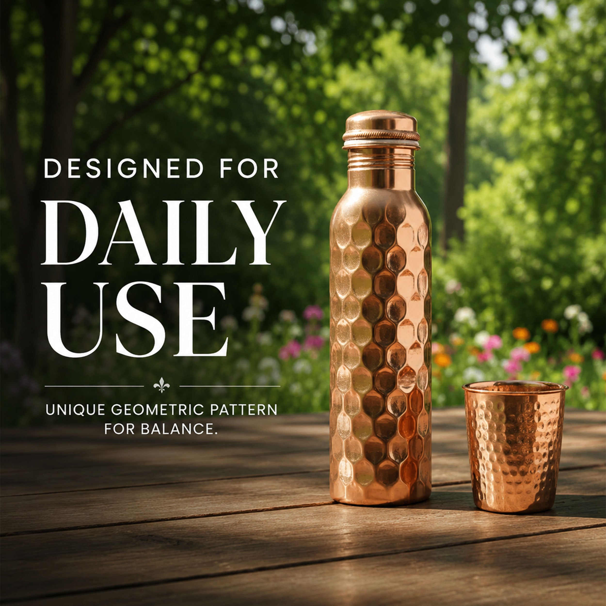 Special Edition Diamond-Cut Honeycomb Copper Water Bottle | Textured Anti-Slip Grip
